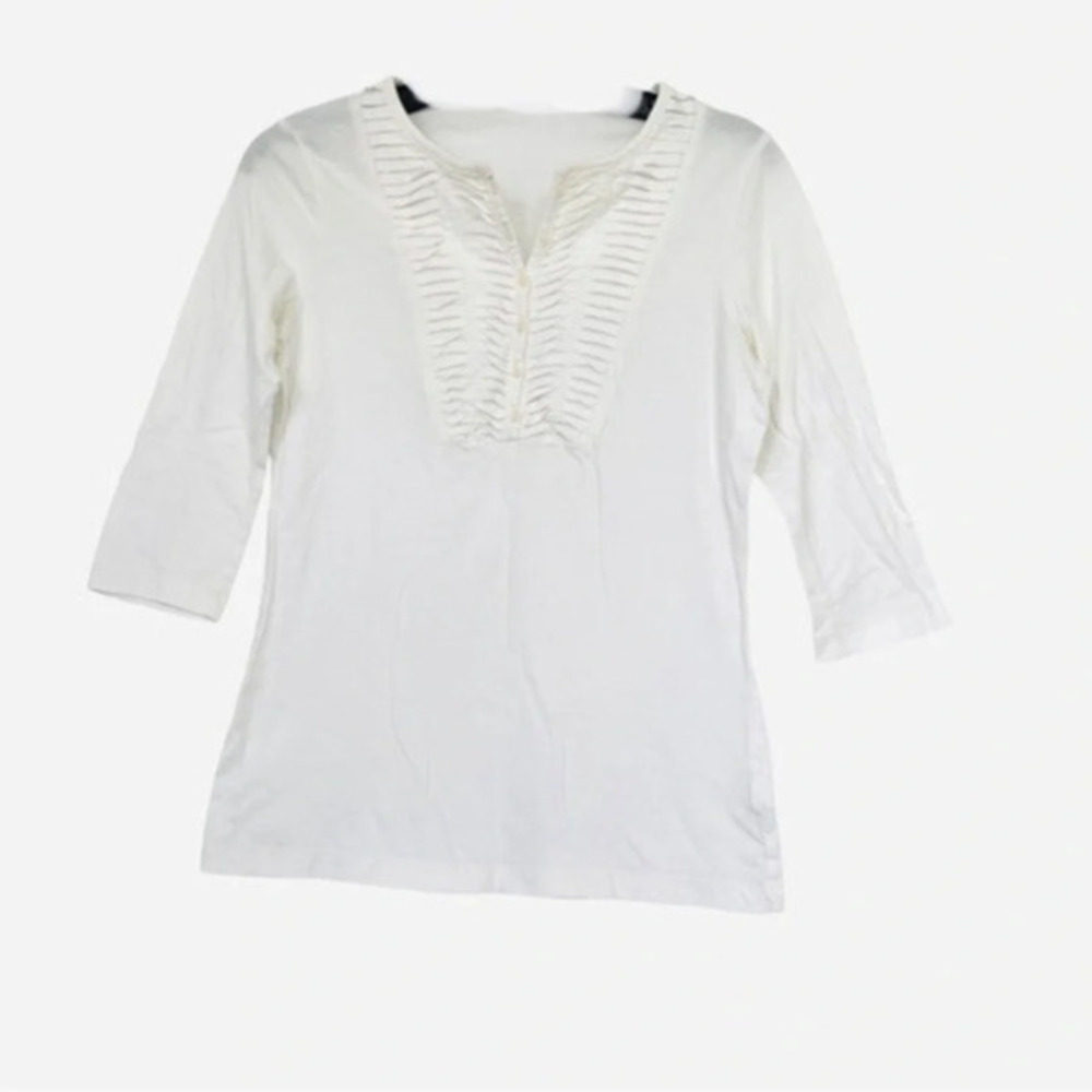 Calvin Klein ivory 3/4 sleeve top pleated detail at front size XSmall Perloved